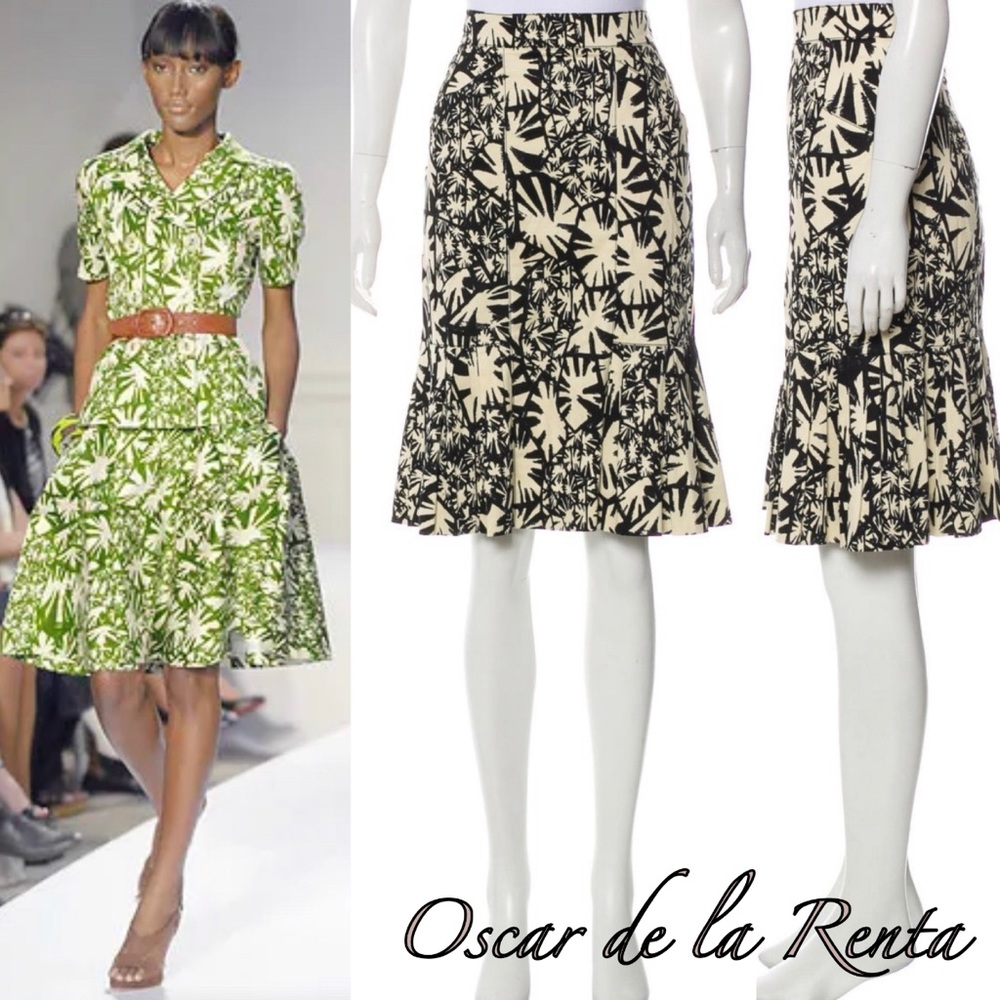 🚫SOLD🚫 Oscar de la Renta Black & Cream Printed Skirt Sz 6